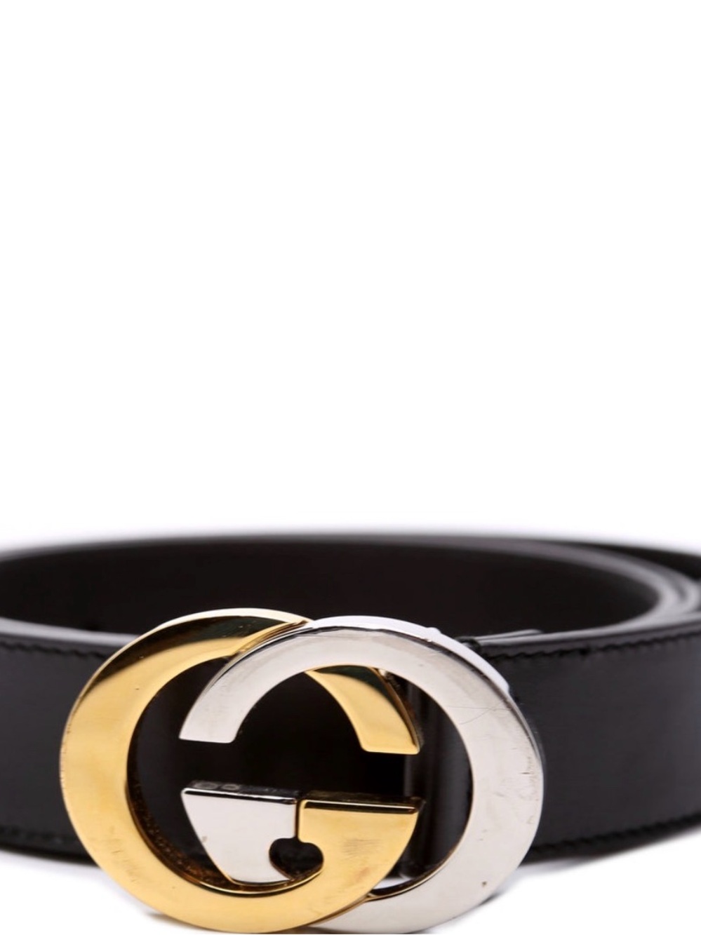 Gucci Black Leather Belt with Gold & Silver Double G Buckle